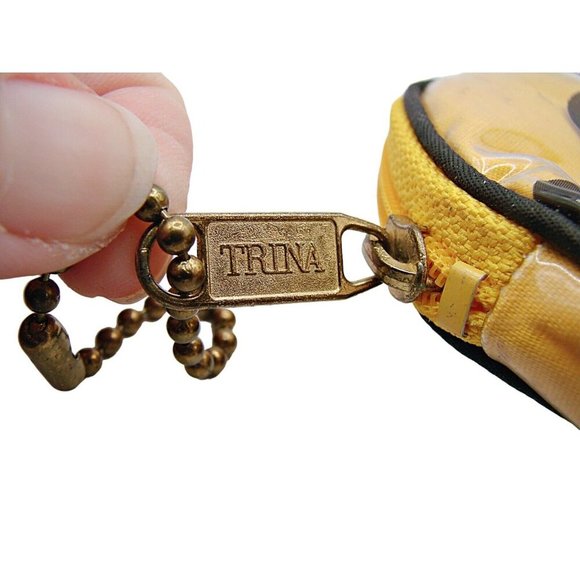 Trina Coin Purse Yellow Black Round Shaped Zip Around Polka Dot Vintage Made USA - Picture 5 of 7